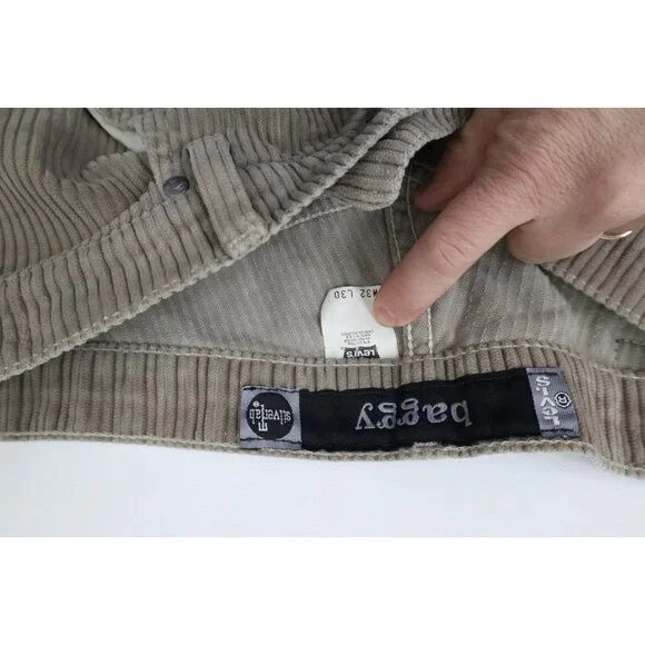 Vtg 90s Levis SilverTab Mens 32x30 Distressed Baggy Wide Leg Corduroy Pants USA